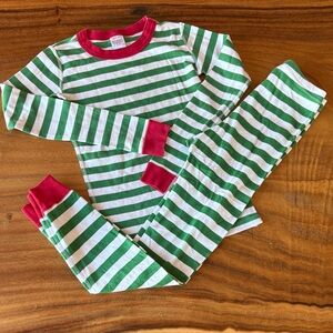 Hanna Andersson Green and White Striped Pajama Set with Red Trim